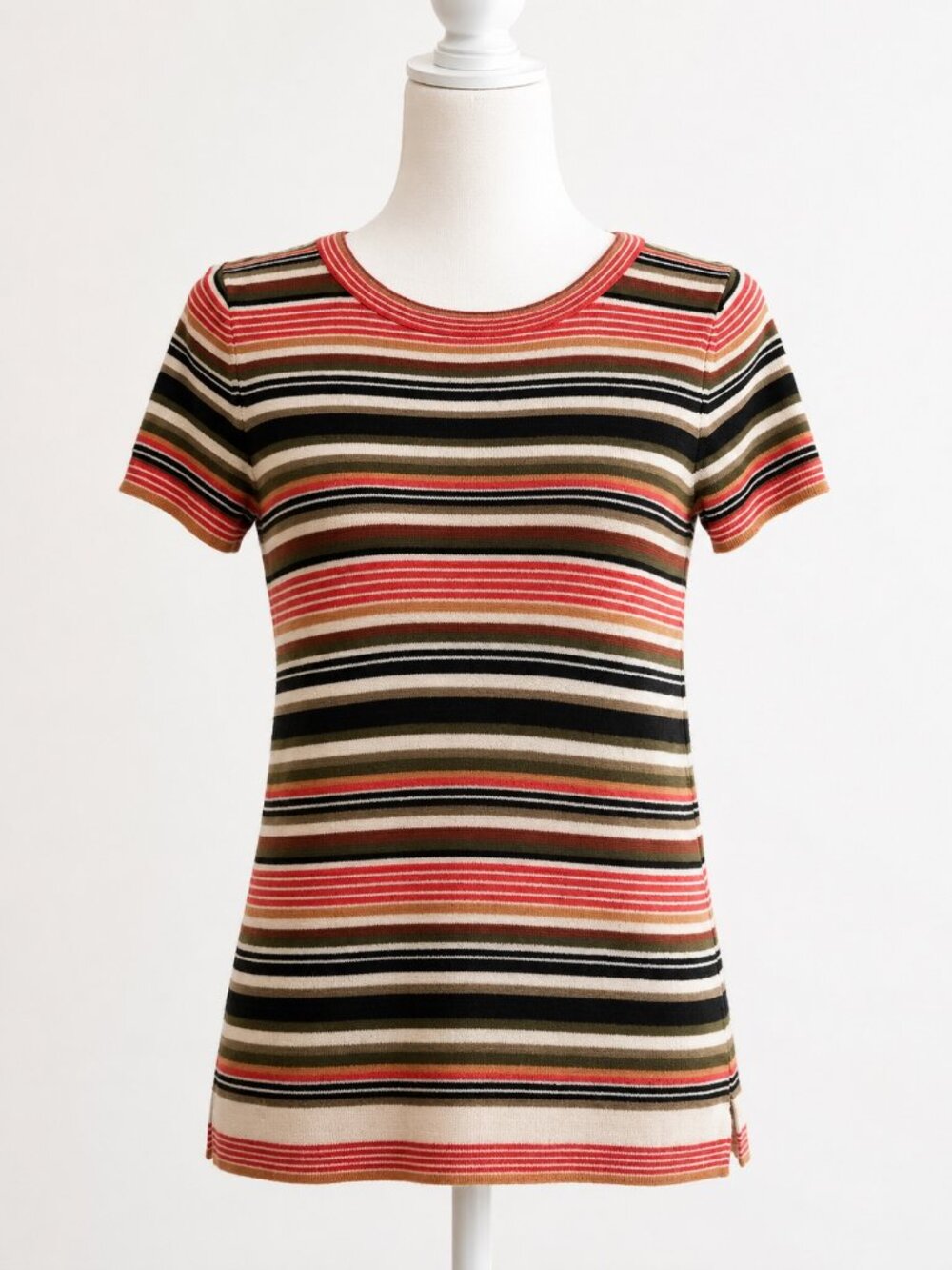 LOFT Petite Striped Sweater Tee SP Multicolor Cotton Blend Knit Top Short Sleeve